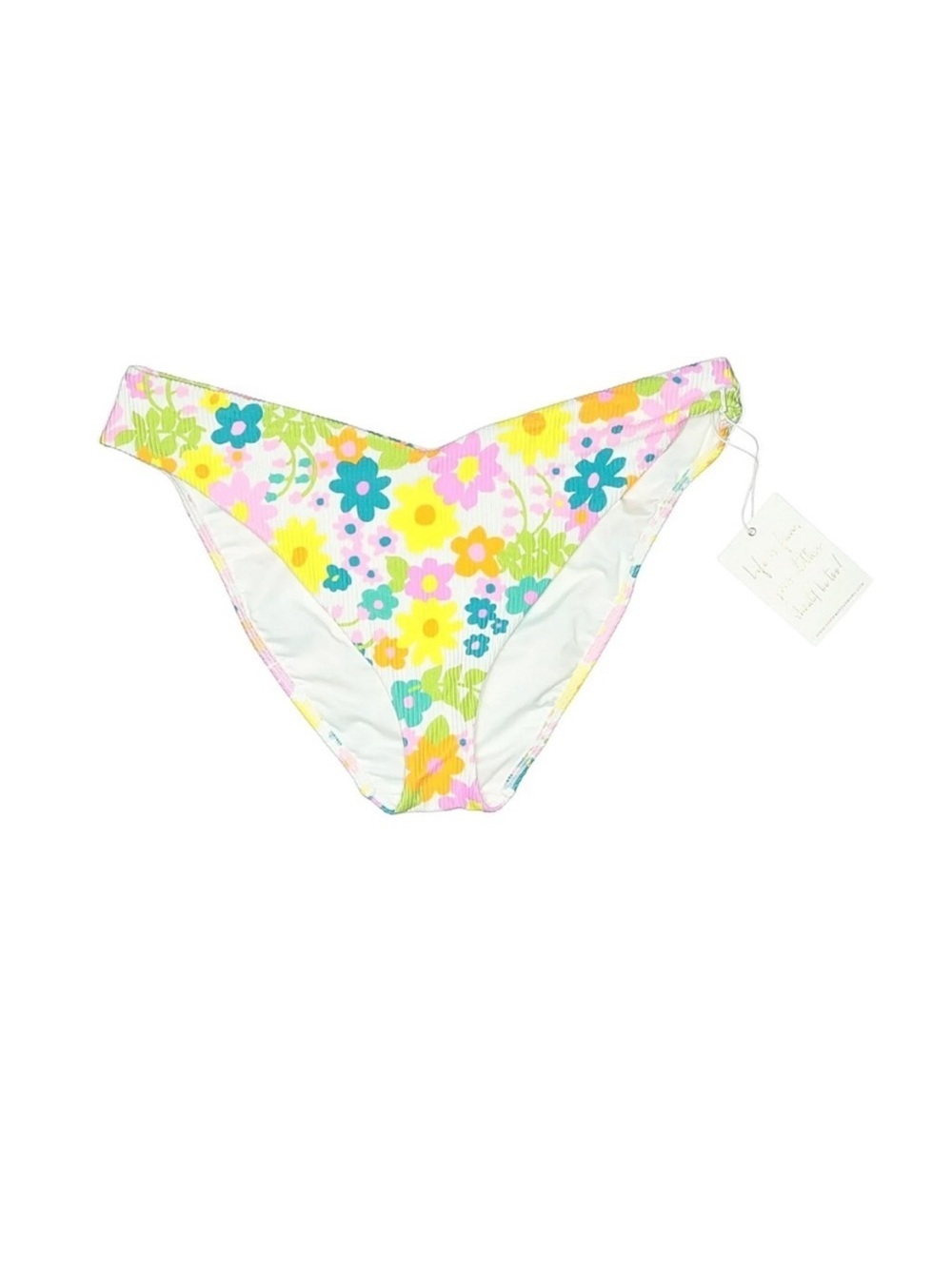 Show Me Your Mumu White Floral Ribbed Hipster Bikini Bottoms - Picture 1 of 4